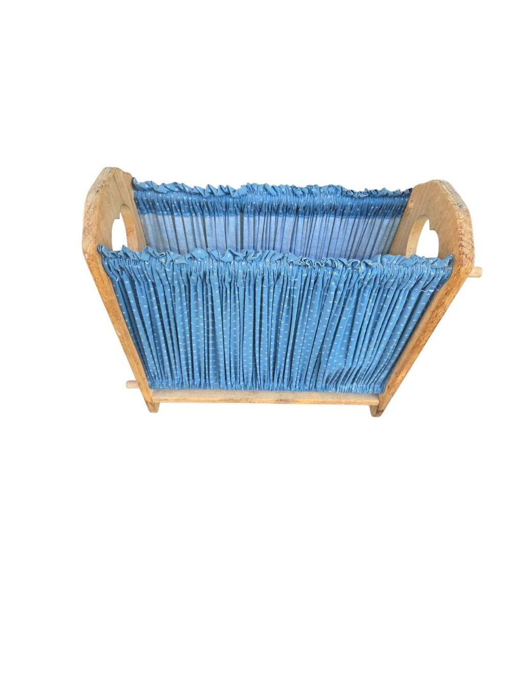 Vintage Cottagecore Style Wooden Magazine Holder. Blue Color With Hearts. SG1
